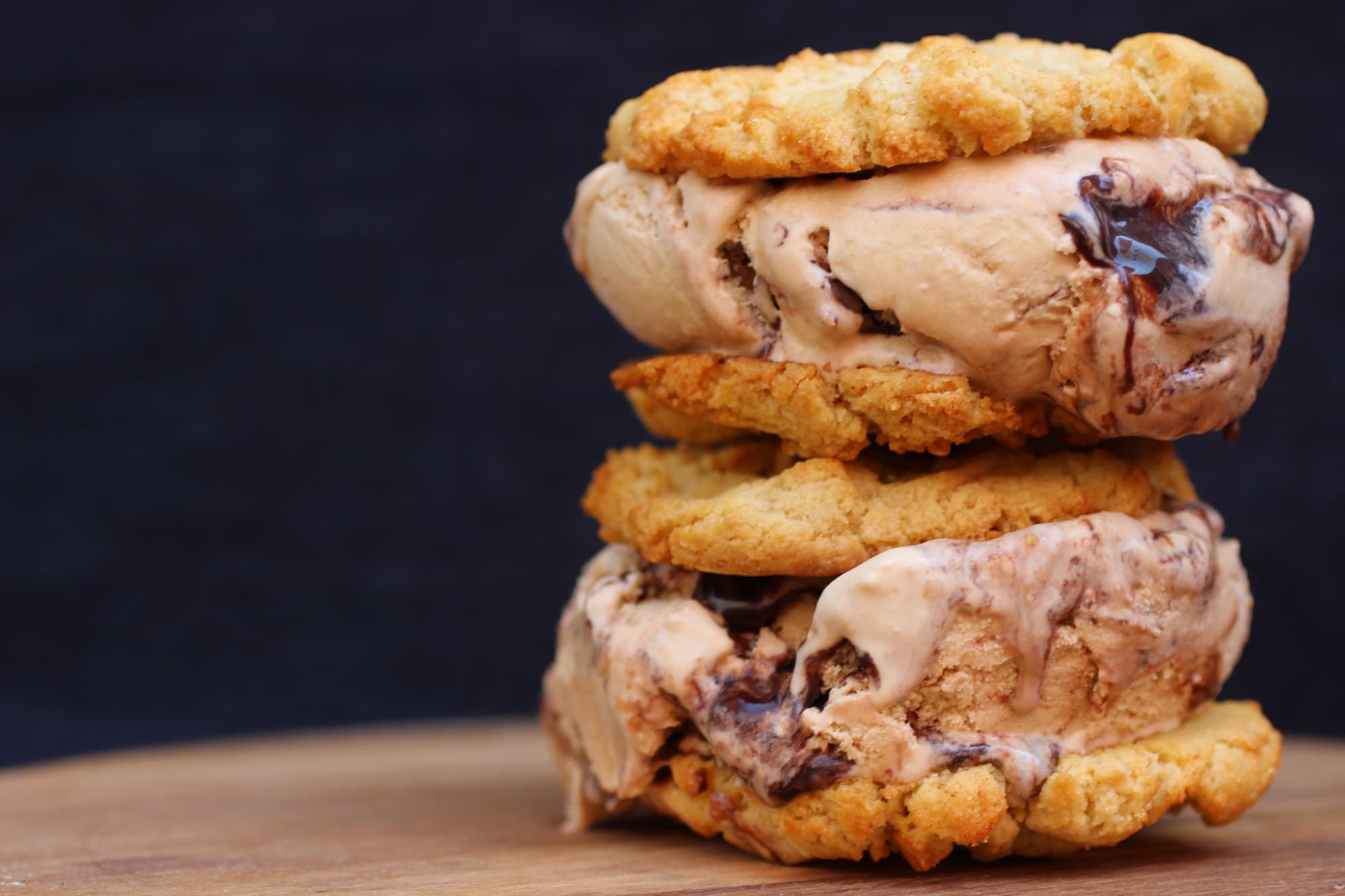 Chunk-N-Chip craft ice cream sammich with a scoop of ice cream between two cookies
