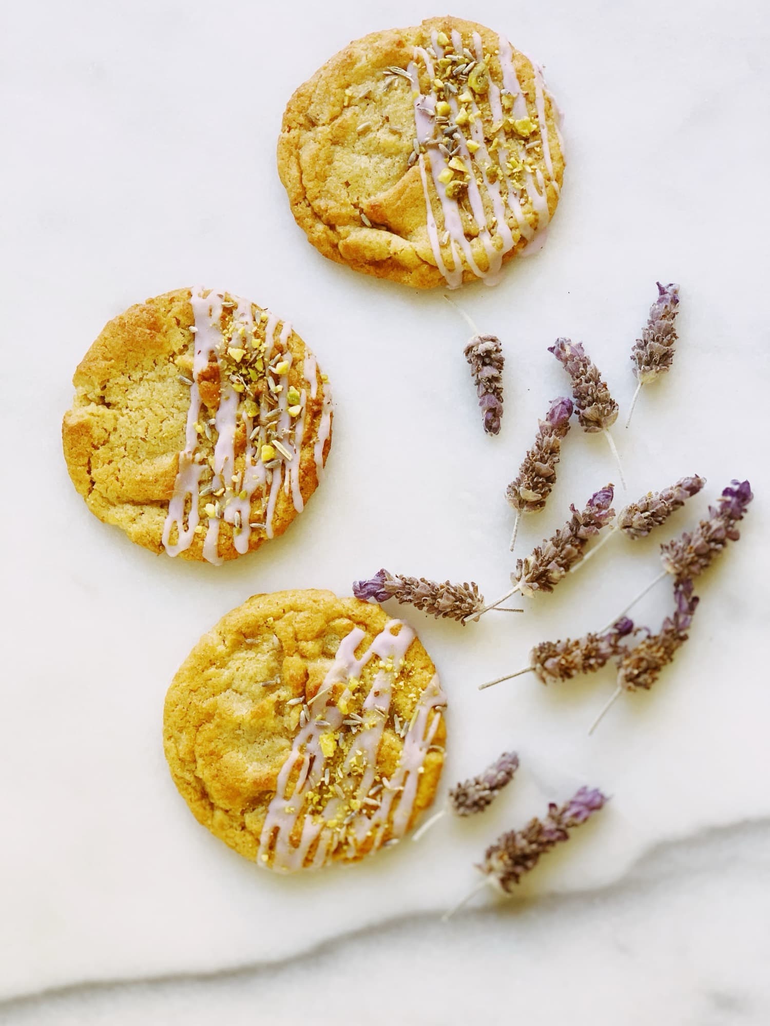 Chunk-N-Chip lavender honey cookies on a plate
