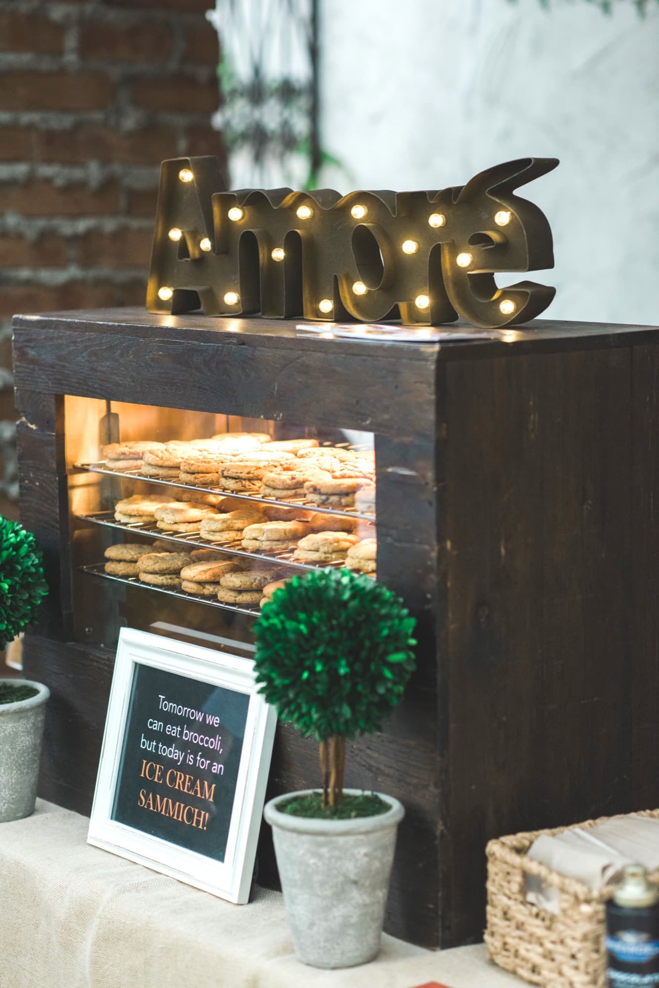 Chunk-N-Chip warm cookie display case with a lighted marquee sign at an outdoor event